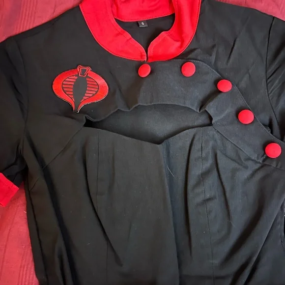Elegant Black and Red Women's Dress with GI Joe Cobra Patch - Picture 2 of 9